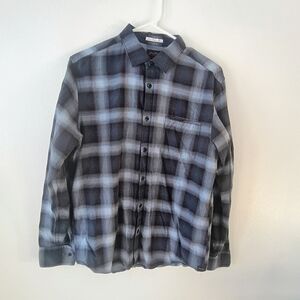Good Man Brand Men’s Plaid Flannel Button Down Shirt Black Gray Cotton Size M